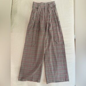 Zara Wide Leg Plaid Brown Red 25” Ankle Work Pants w/ Pleats XS 0 2 4